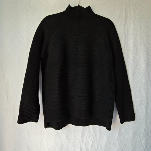 UNIQLO +J X JIL SANDER Sweater 100% Wool Mock Neck Cable Knit Black Womens Med - Picture 6 of 16